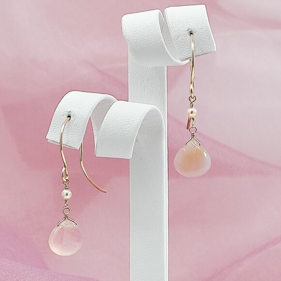Pink Chalcedony & Pearl Earrings, 14K Gold Filled Gemstone Earrings - Picture 1 of 13